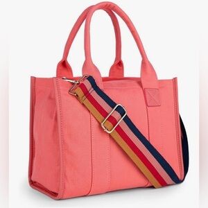 Coral Tote Bag with Multicolor Strap